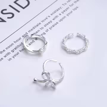 氣質綁帶蝴蝶結×三套件戒指組×銀色