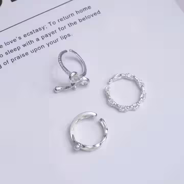 氣質綁帶蝴蝶結×三套件戒指組×銀色