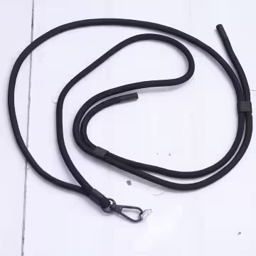 可調節雙環×黑色×純素色簡約滌綸繩×手機斜背雙勾掛繩×全黑