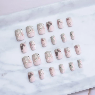 粉嫩浮雕蝴蝶霧面×穿戴式手指甲片×二十四入.avif