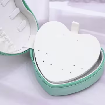 愛心雙層皮革×拉鍊飾品盒×綠色