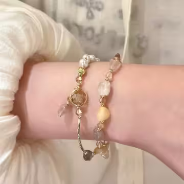 雙層巴洛克晶石珍珠×固定式串珠手鍊×共四色