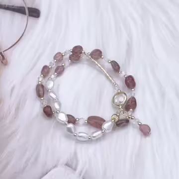 雙層巴洛克晶石珍珠×固定式串珠手鍊×共四色