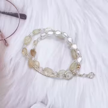 雙層巴洛克晶石珍珠×固定式串珠手鍊×共四色