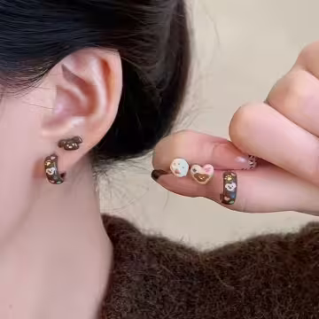 可愛小狗愛心×三套件耳環組