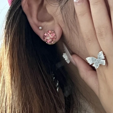 小圓球晶鑽小香風×雙面磁吸耳夾×粉紅.avif