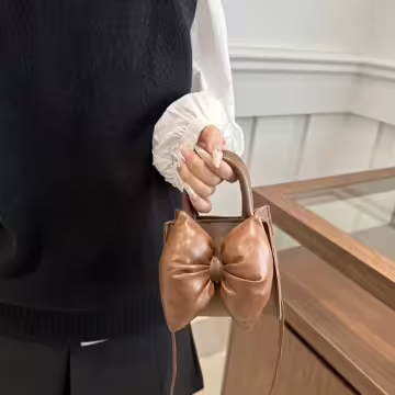 澎澎蝴蝶結小廢包×斜背包×棕咖