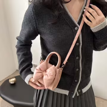 澎澎蝴蝶結小廢包×斜背包×粉紅