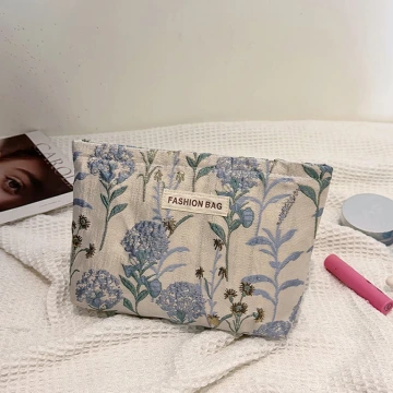 花朵刺繡奶油包×化妝包×藍色.avif