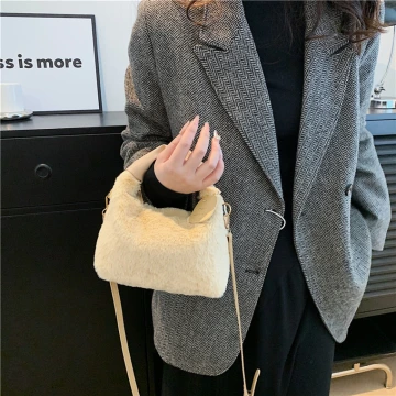 皺折提把毛絨小包方×斜背包×卡其.avif