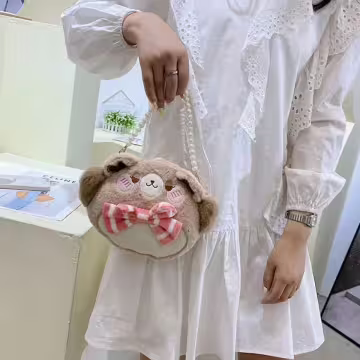 懵懵熊娃娃布偶×珍珠提把×手提袋