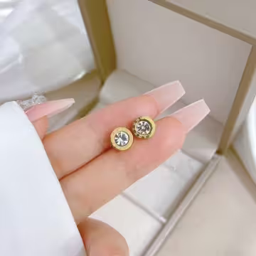 316鋼飾×羅馬數字晶鑽×耳釘×共二色