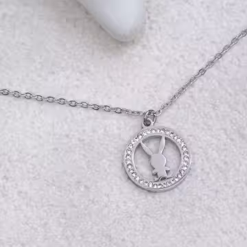 316鋼飾×晶鑽小兔×鎖骨項鍊×銀色