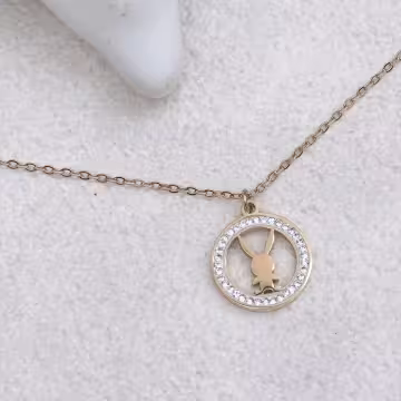 316鋼飾×晶鑽小兔×鎖骨項鍊×金色