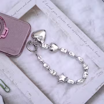 銀色大愛心×手機腕帶掛繩