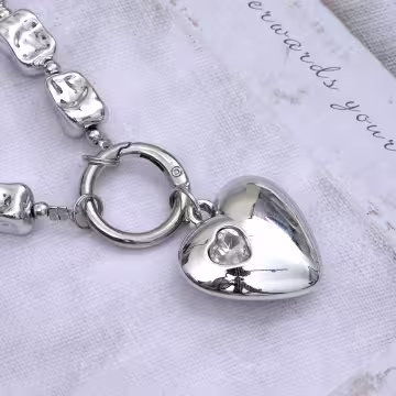 銀色大愛心×手機腕帶掛繩