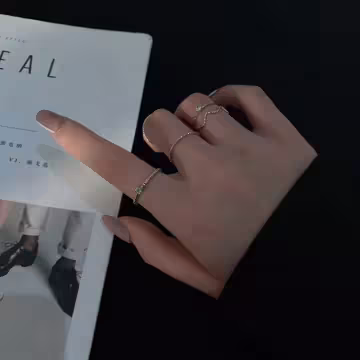 素圈細波環小晶鑽×五套件戒指組×金色