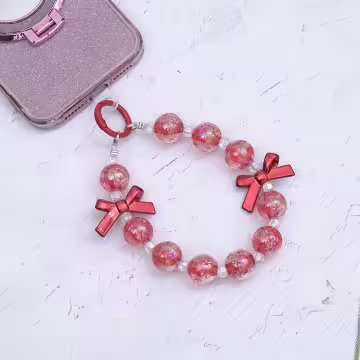 輕奢水晶球蝴蝶結×手機腕帶掛繩×紅色