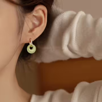 古典仿綠玉×吊墜耳扣