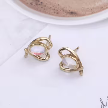 金線條愛心貓眼石×吊墜耳環