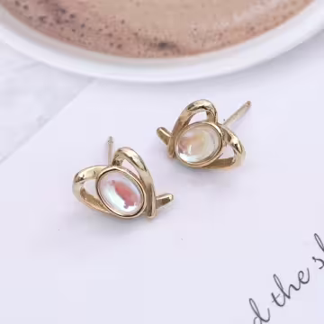 金線條愛心貓眼石×吊墜耳環