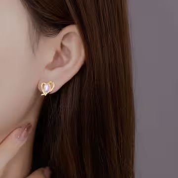 金線條愛心貓眼石×吊墜耳環