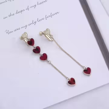 植絨紅豹愛心×不對稱螺旋耳夾