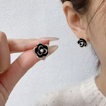 小香風珍珠山茶花×耳環×共二色