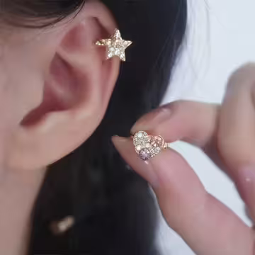 閃亮星星愛心×U型耳骨夾×共二色