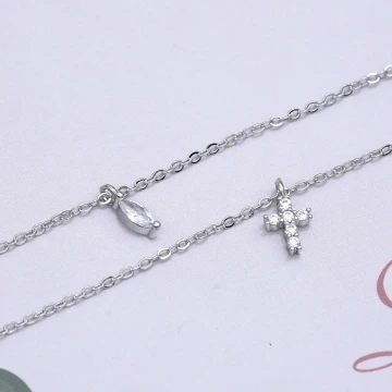 925銀飾×晶鑽十字水滴×雙層鎖骨項鍊.avif