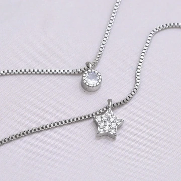 925銀飾×單鑽五角星×雙層鎖骨項鍊.avif