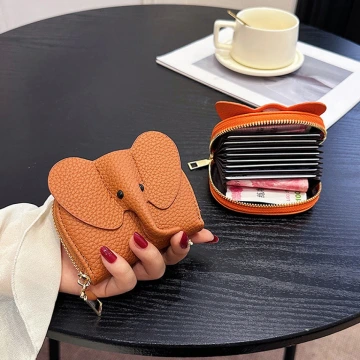 大象荔枝紋皮革×風琴卡夾×橘色.avif