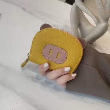 小豬鼻荔枝紋皮革×風琴卡夾×黃色