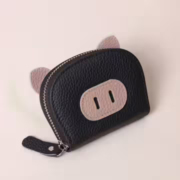 小豬鼻荔枝紋皮革×風琴卡夾×黑色