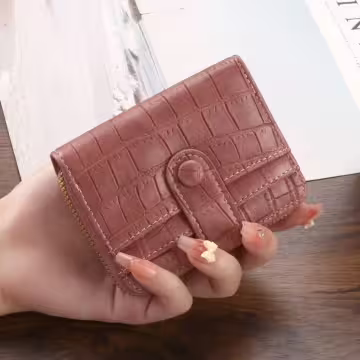 簡約鱷魚紋皮革×風琴卡夾×粉紅