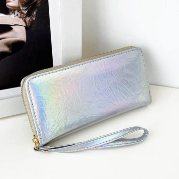 爆裂紋亮面×手拿拉鍊長皮夾×銀色.avif