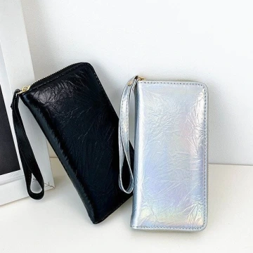爆裂紋亮面×手拿拉鍊長皮夾×銀色.avif