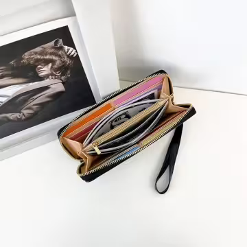 爆裂紋亮面×手拿拉鍊長皮夾×銀色