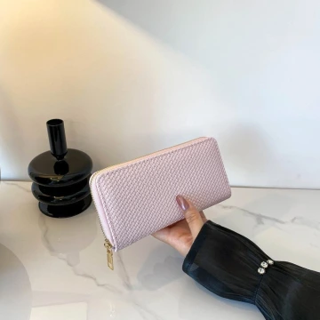 細編交織紋×拉鍊長皮夾×粉紅.avif