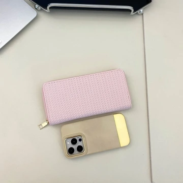 細編交織紋×拉鍊長皮夾×粉紅.avif