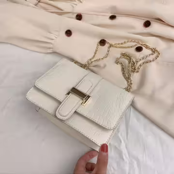 鱷魚石紋經典H扣×斜背包×白色