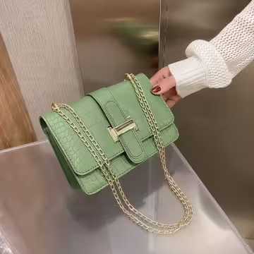 鱷魚石紋經典H扣×斜背包×綠色