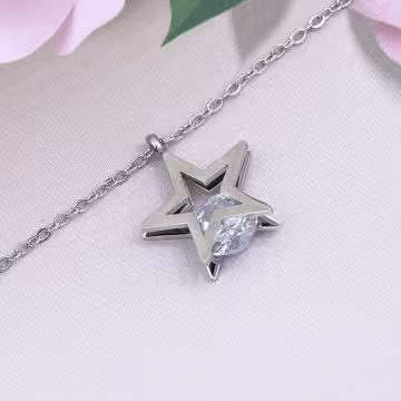 316鋼飾×靈動五芒星×鎖骨項鍊×銀色