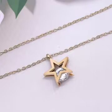 316鋼飾×靈動五芒星×鎖骨項鍊×金色