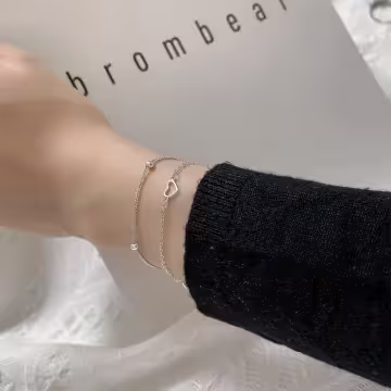 925銀飾×甜美雙層鏤空愛心×手鍊