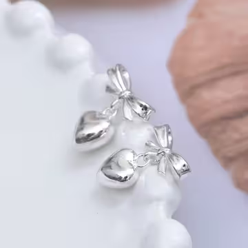 925銀針×愛心蝴蝶結×吊墜耳環