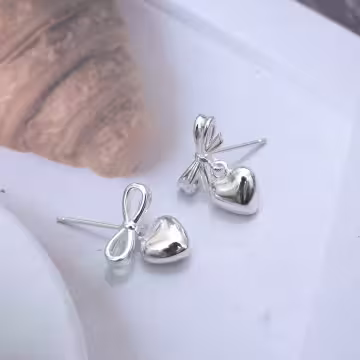 925銀針×愛心蝴蝶結×吊墜耳環