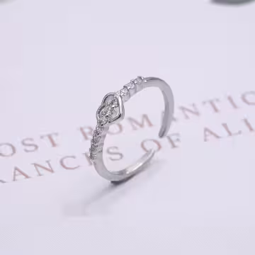 925銀飾×鏤空愛心晶鑽×開口戒指