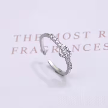 925銀飾×鏤空愛心晶鑽×開口戒指