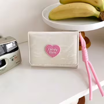 糖果甜心皺面皮革×三折短皮夾×米白